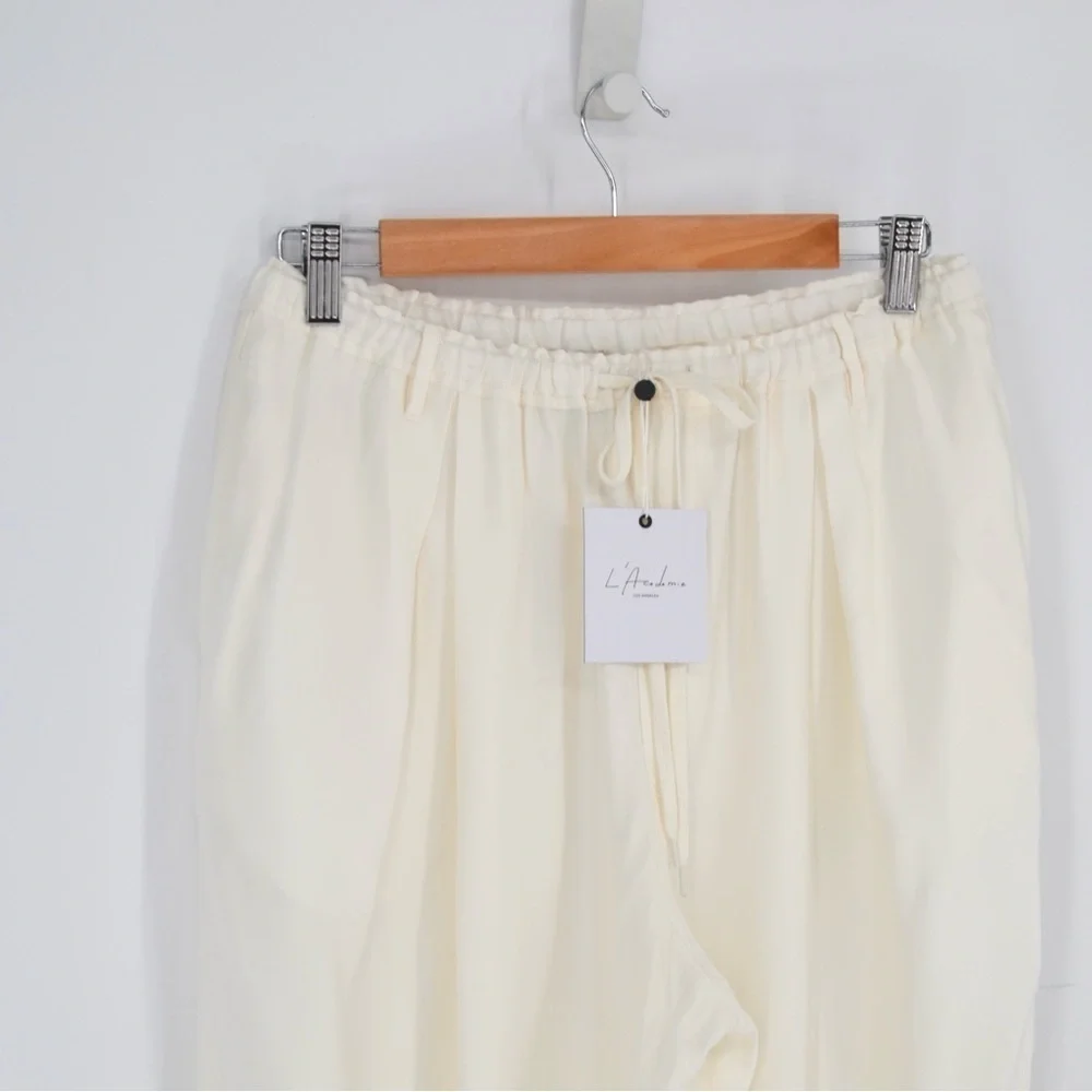 NEW L'ACADEMIE Abi Drawstring Pants Relaxed Straight in White Women's S - Picture 4 of 10